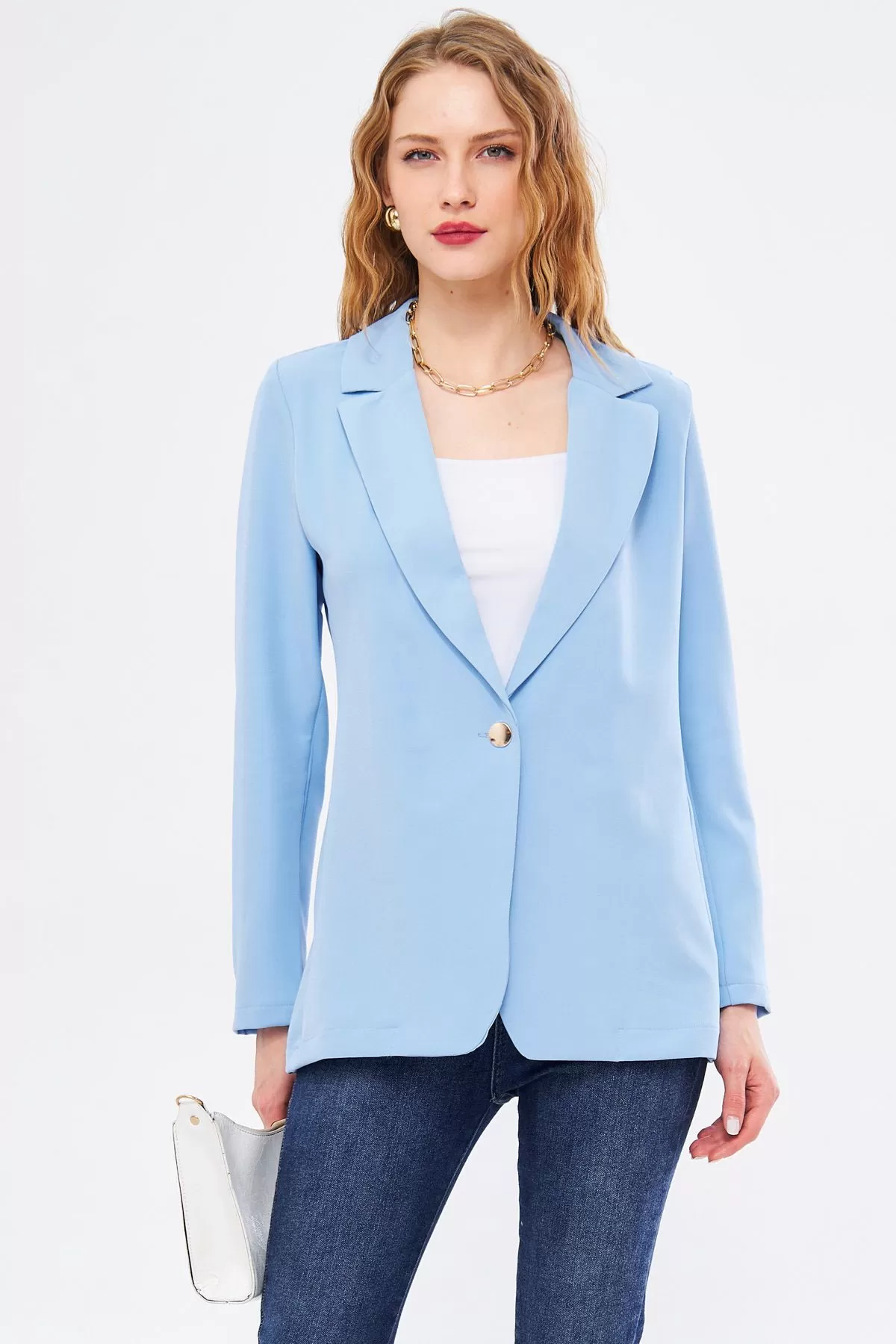 ARM-20K001020 Bebe Mavi Tek Düğmeli Blazer Ceket