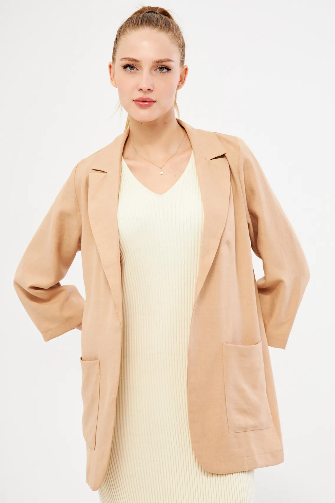 ARM-24Y001115 Bej Cepli Oversize Ceket