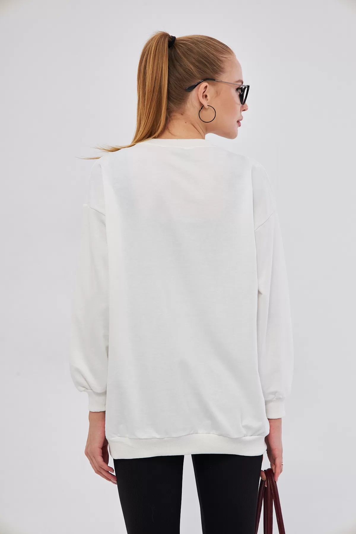 ARM-25K001020 Beyaz Sacramento Baskılı Oversize Sweatshirt