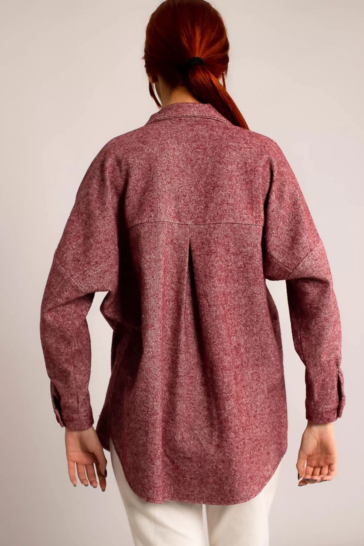 ARM-22Y001156 Bordo Oversize Kaşe Cepli Gömlek