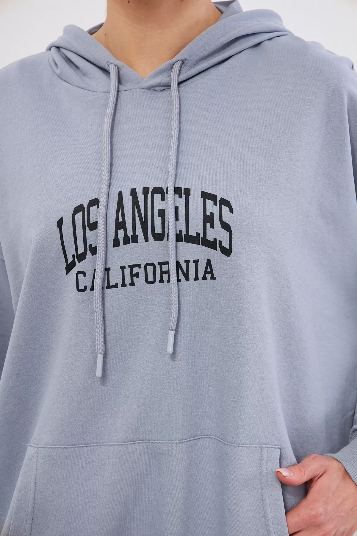 ARM-25K001026 Gri Los Angeles Baskılı Kapüşonlu Oversize Sweatshirt