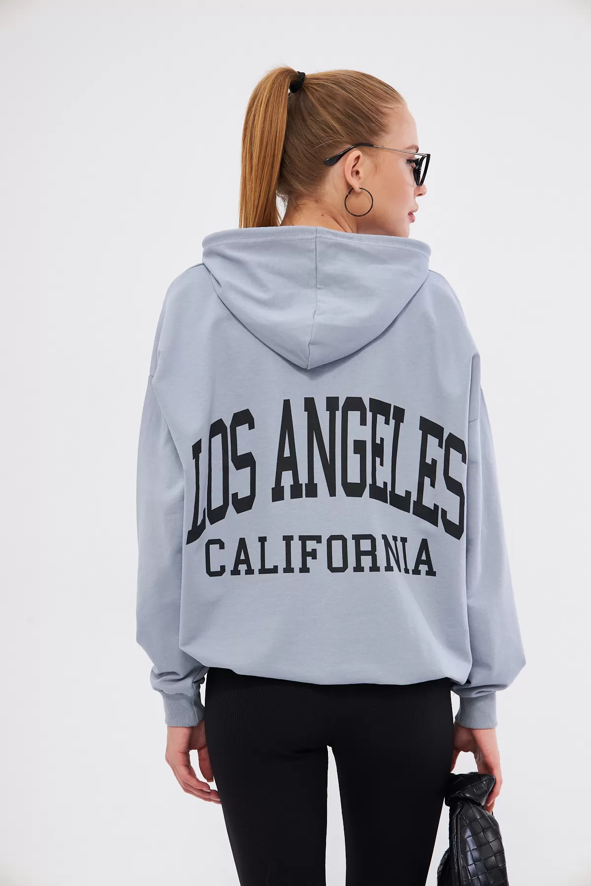 ARM-25K001026 Gri Los Angeles Baskılı Kapüşonlu Oversize Sweatshirt