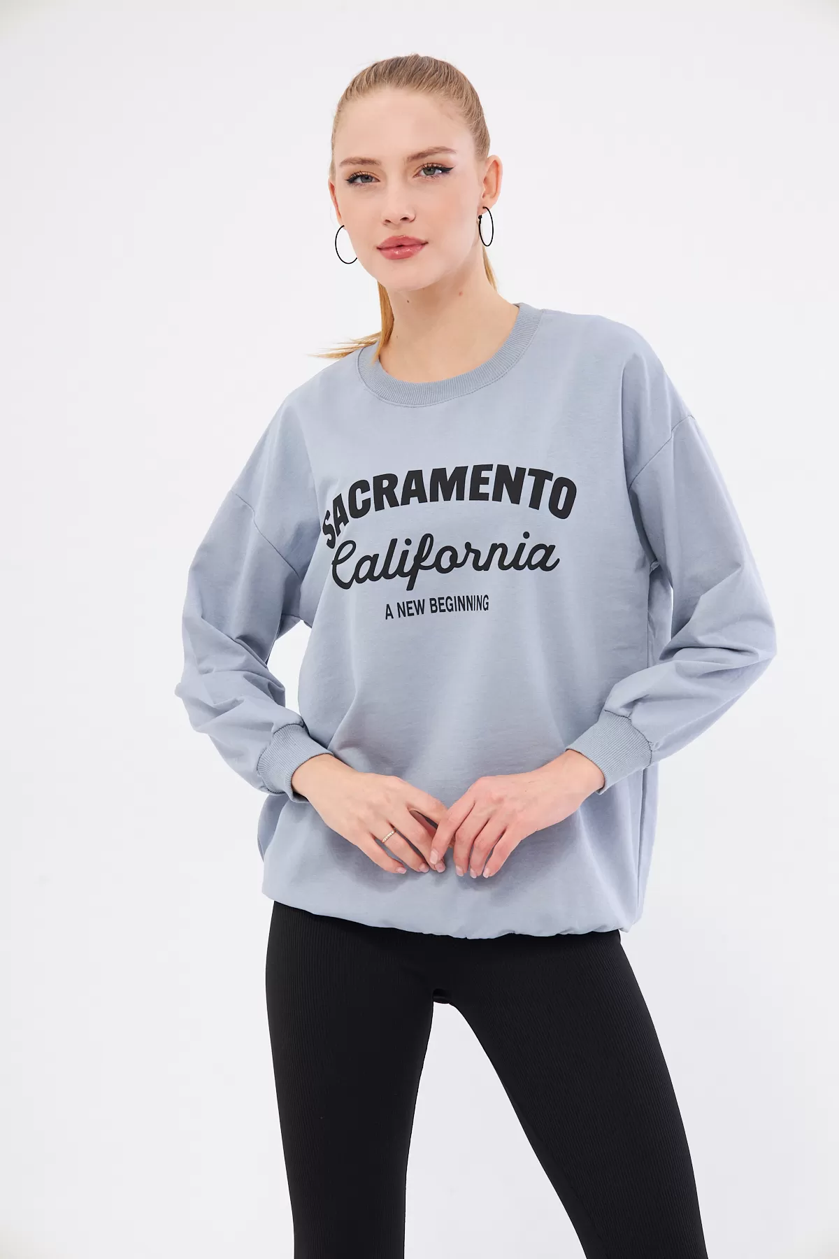 ARM-25K001020 Gri Sacramento Baskılı Oversize Sweatshirt