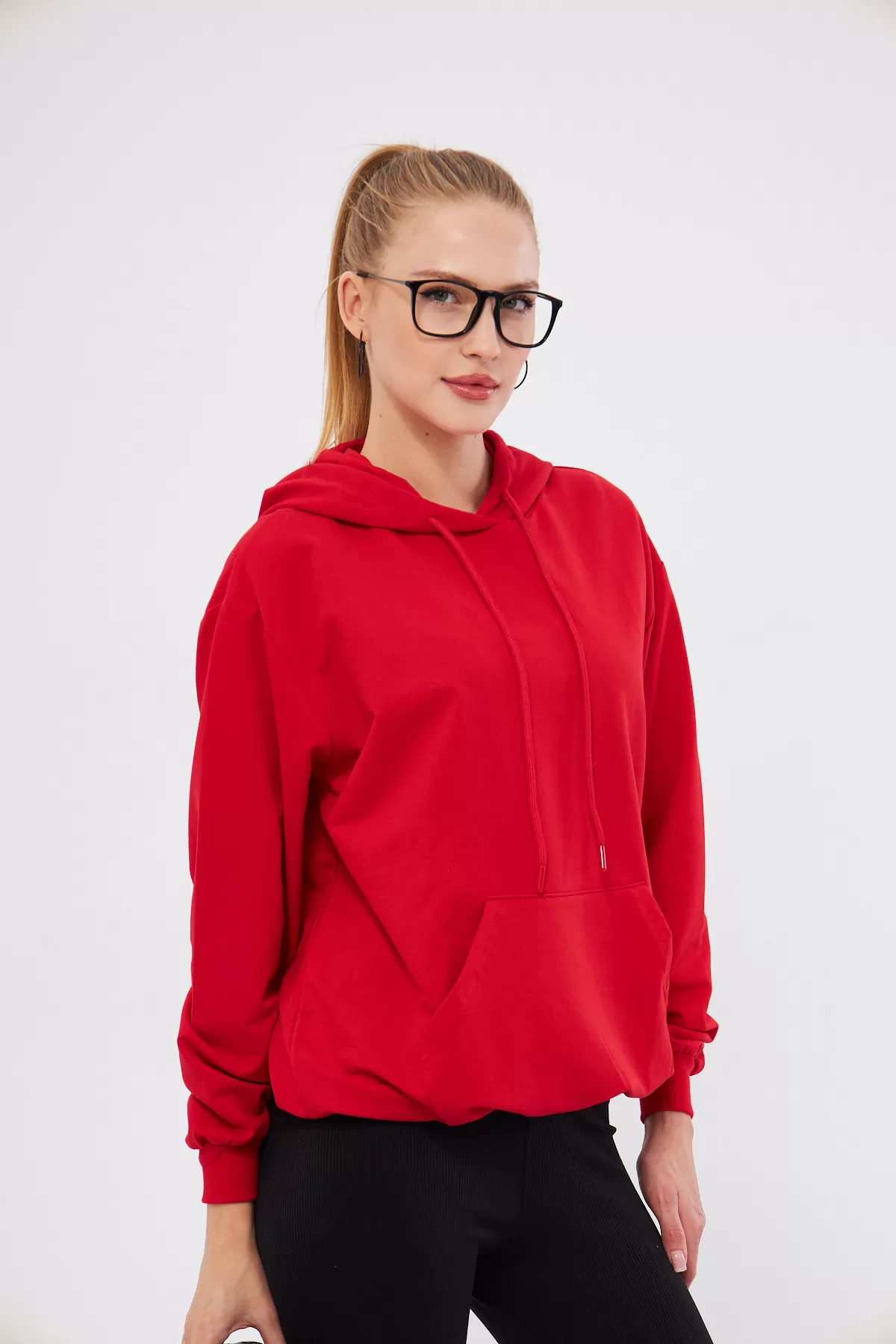 ARM-25K001025 Kırmızı Cepli Kapüşonlu Sweatshirt