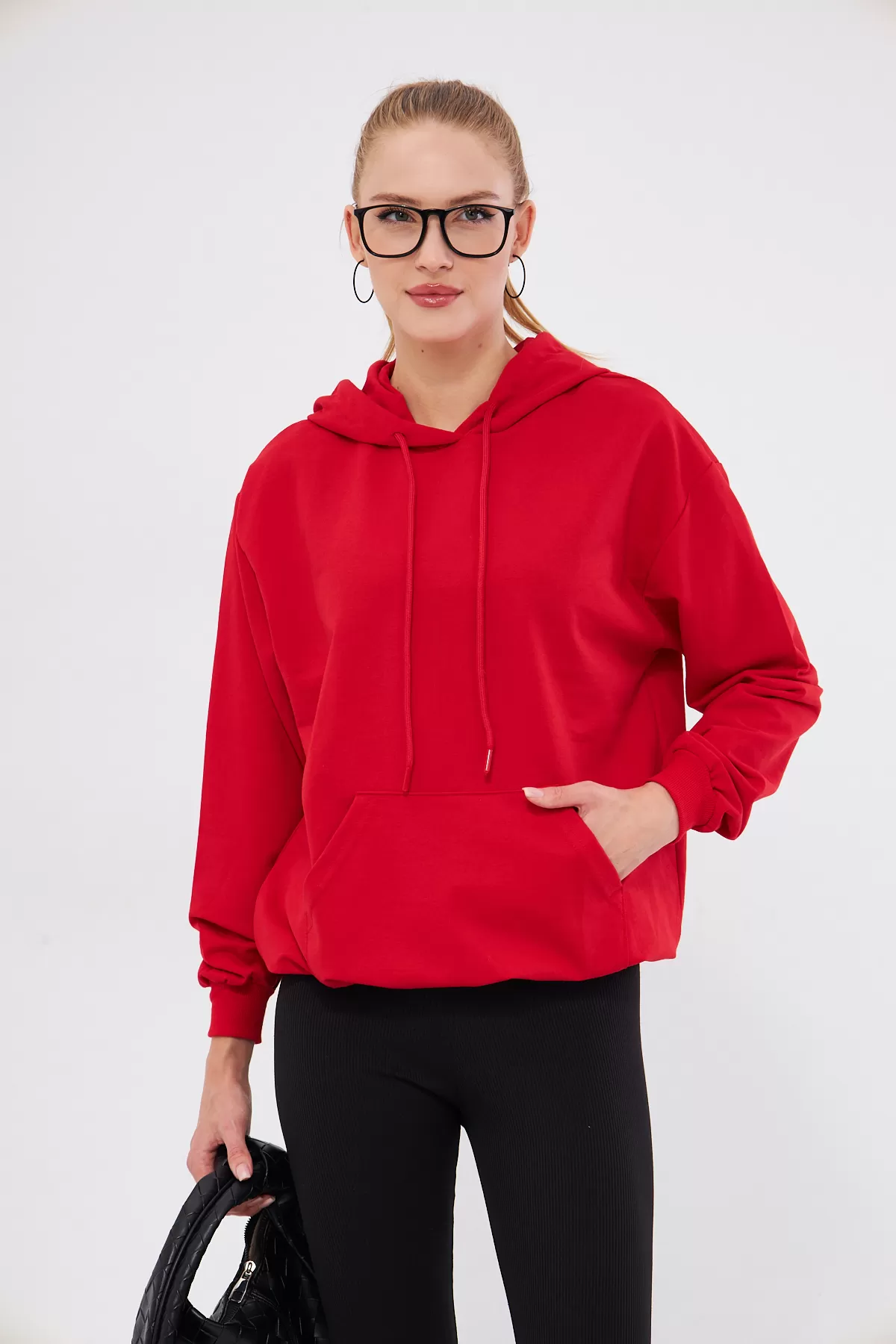 ARM-25K001025 Kırmızı Cepli Kapüşonlu Sweatshirt