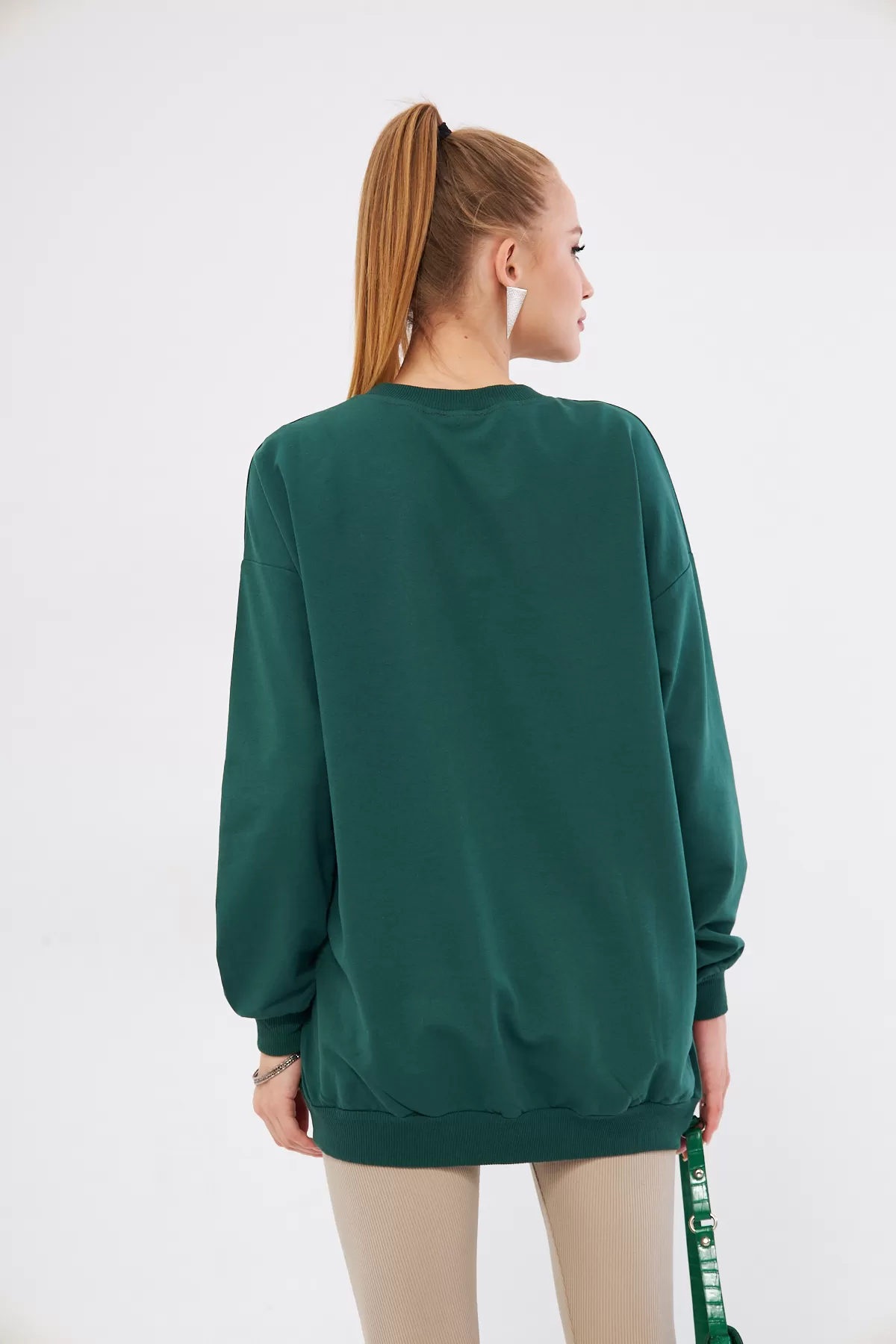 ARM-22K024027 Koyu Yeşil Yuvarlak Yaka Oversize Sweatshirt