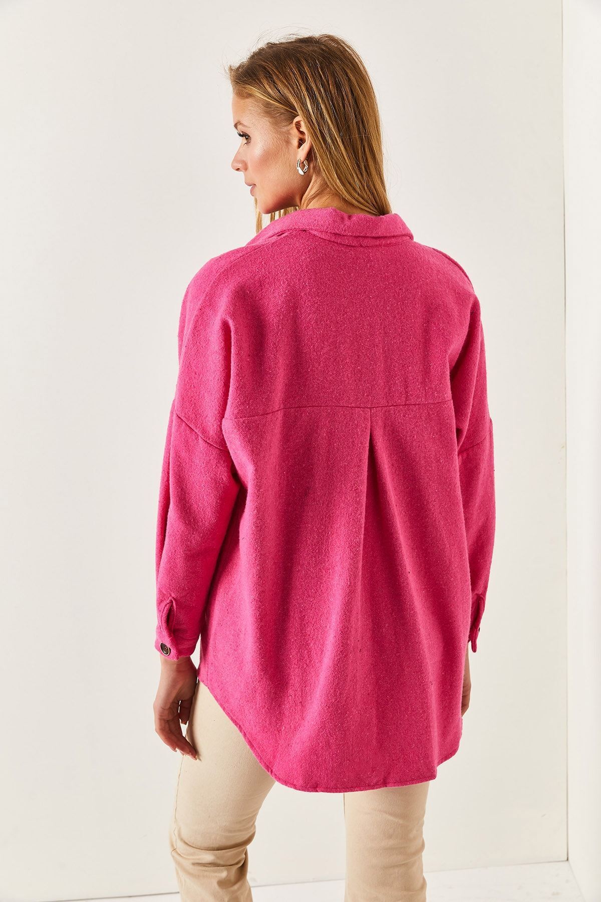 ARM-22Y001156 Pembe Oversize Kaşe Cepli Gömlek