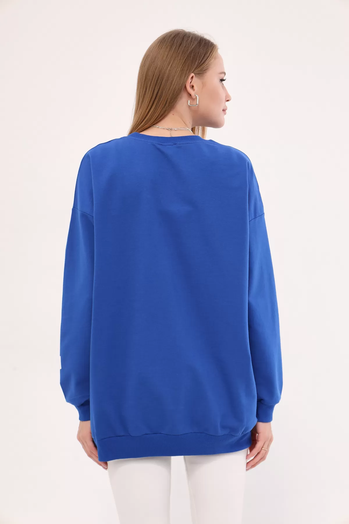 ARM-25K001023 Saks Bisiklet Yaka Calıfornıa Baskılı Oversize Sweatshirt