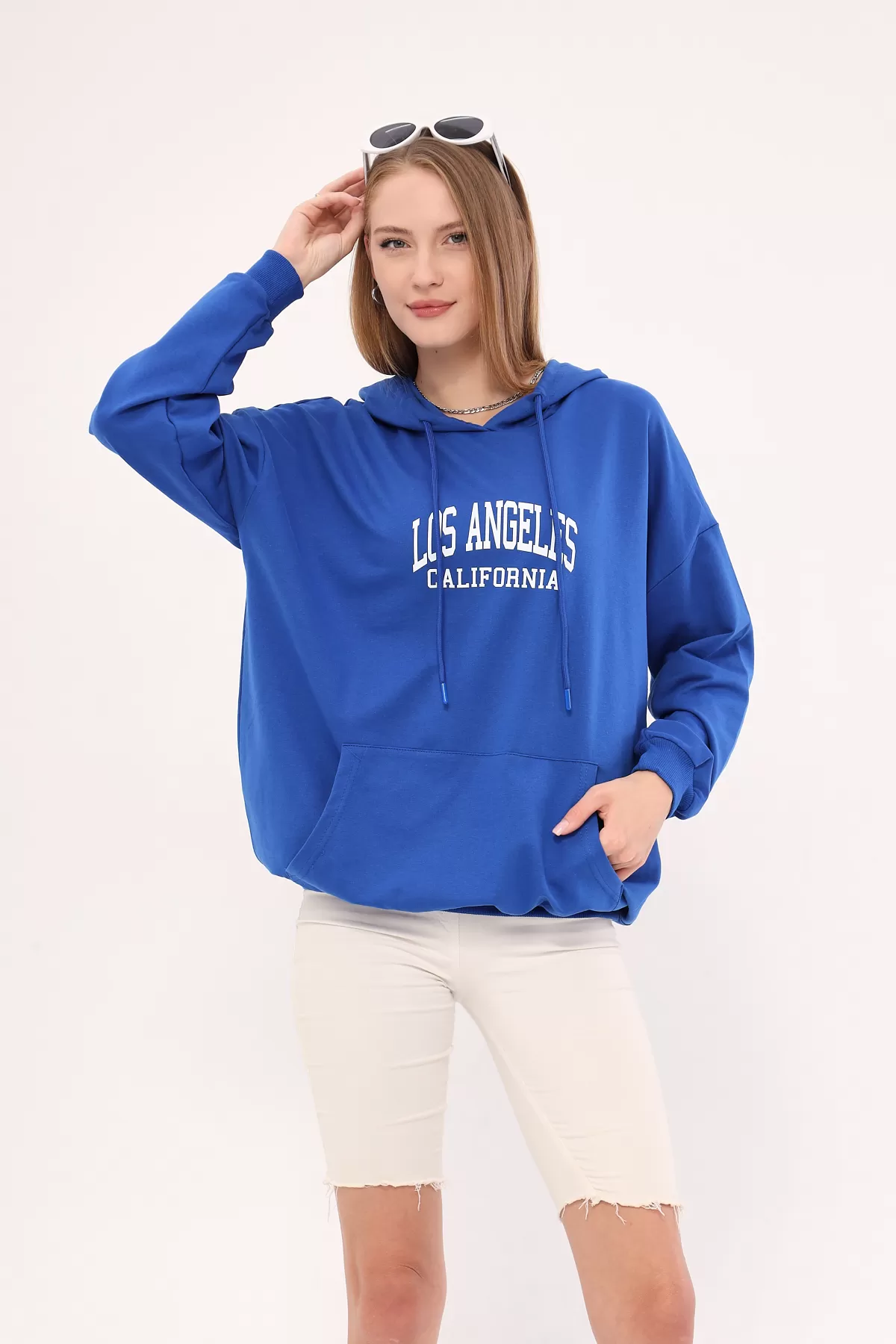 ARM-25K001026 Saks Los Angeles Baskılı Kapüşonlu Oversize Sweatshirt