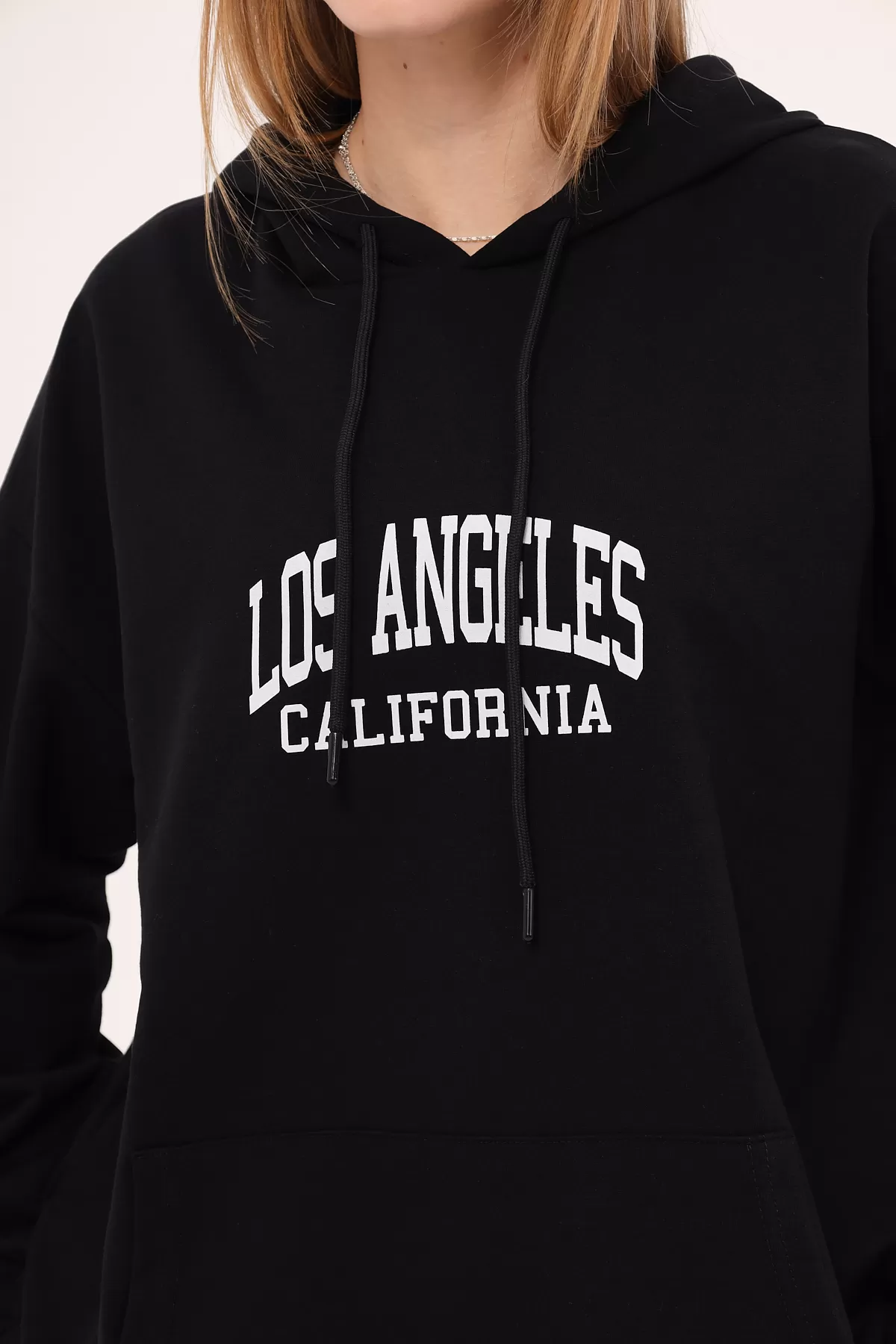 ARM-25K001026 Siyah Los Angeles Baskılı Kapüşonlu Oversize Sweatshirt