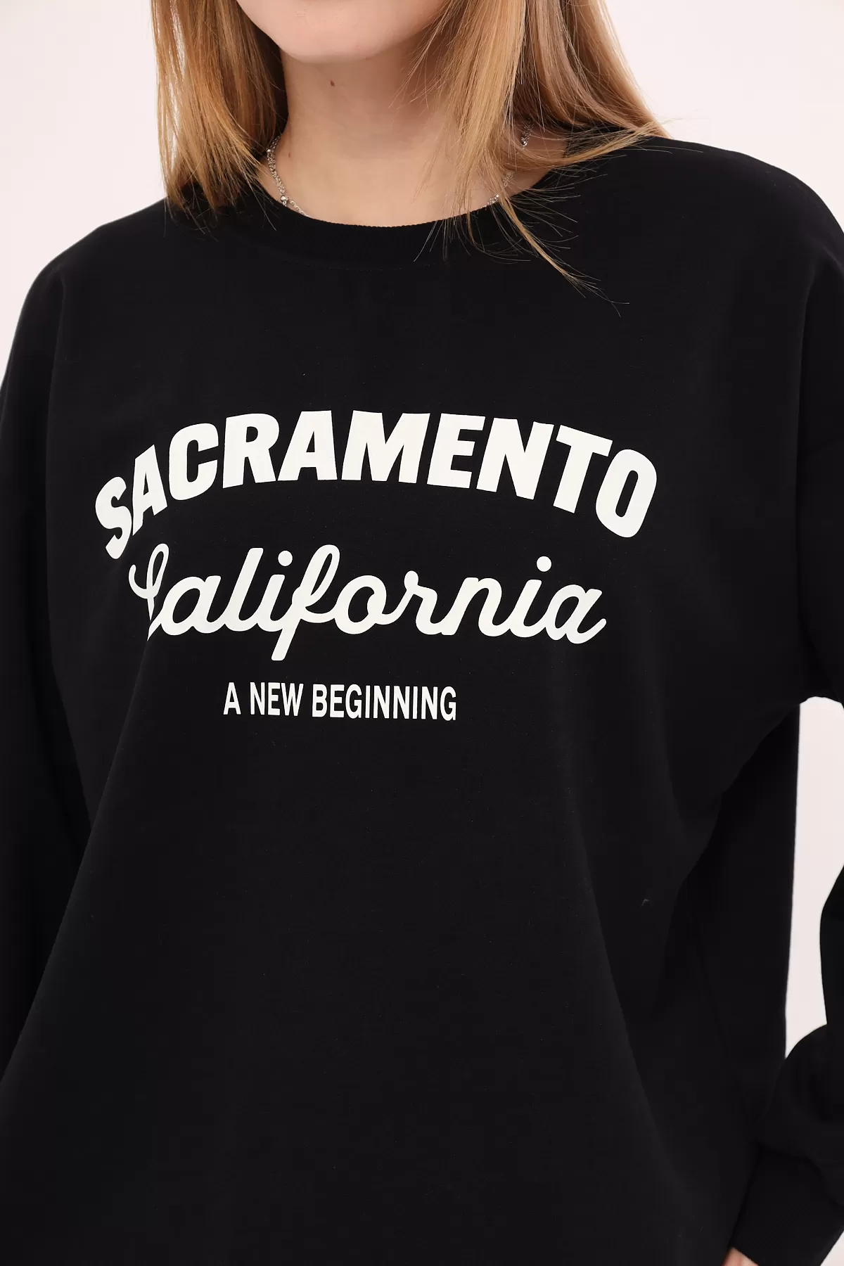 ARM-25K001020 Siyah Sacramento Baskılı Oversize Sweatshirt