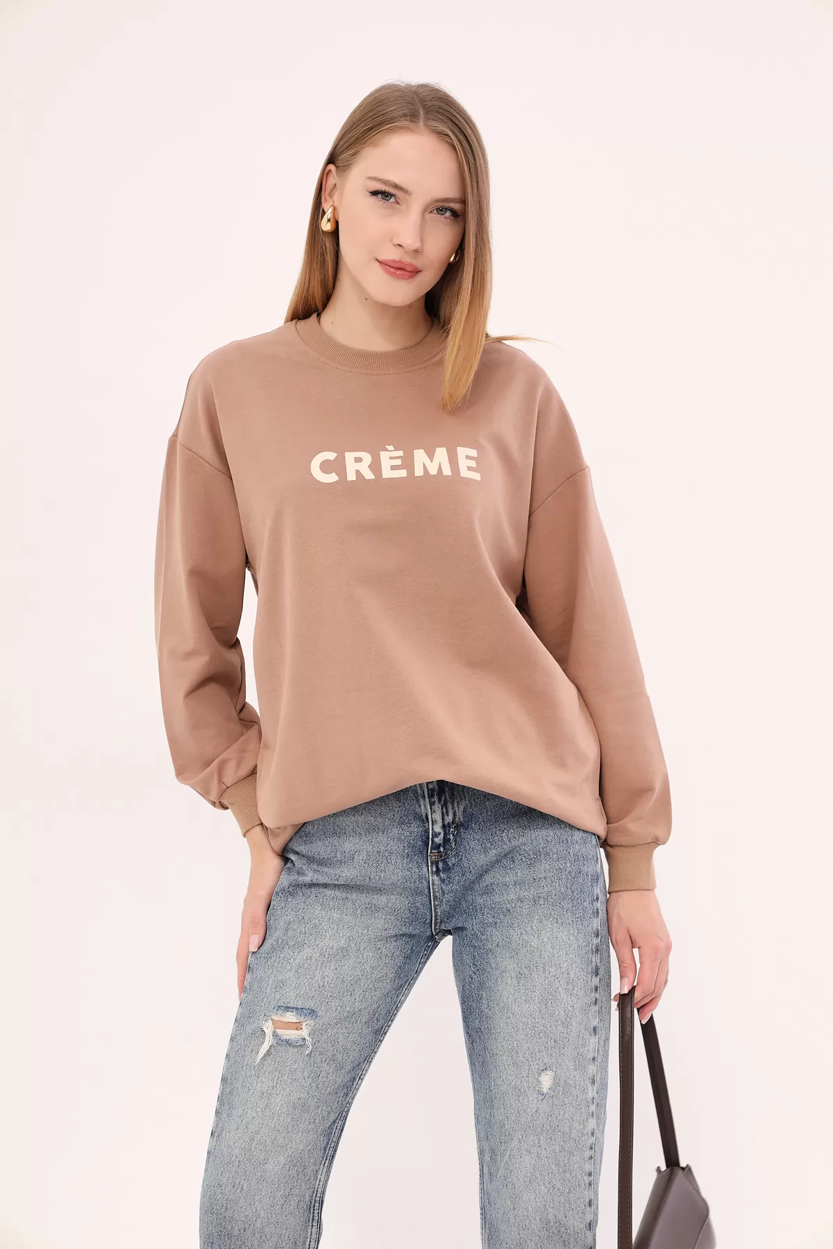 ARM-25K001029 Vizon Bisiklet Yaka Önü Yazılı Tunik Sweatshirt