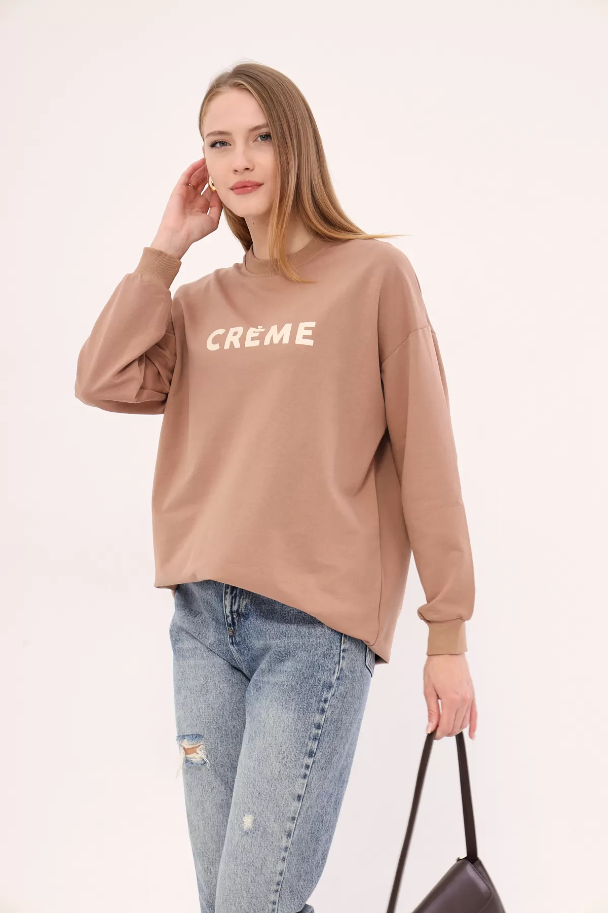 ARM-25K001029 Vizon Bisiklet Yaka Önü Yazılı Tunik Sweatshirt