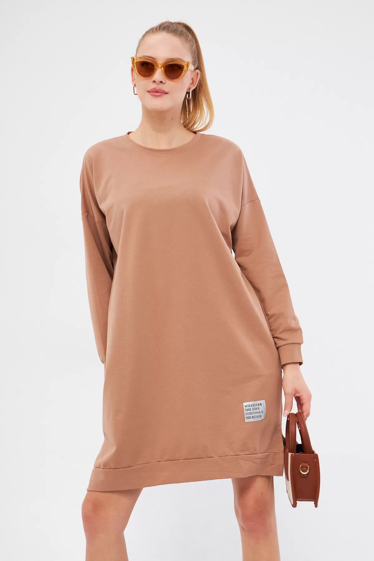 ARM-25K001022 Vizon Bisiklet Yaka Yanları Yırtmaçlı Tunik Sweatshirt